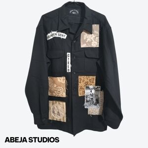 ABEJA STUDIOS ONE of a KIND Oversized Patchwork Button Down Shirt LARGE